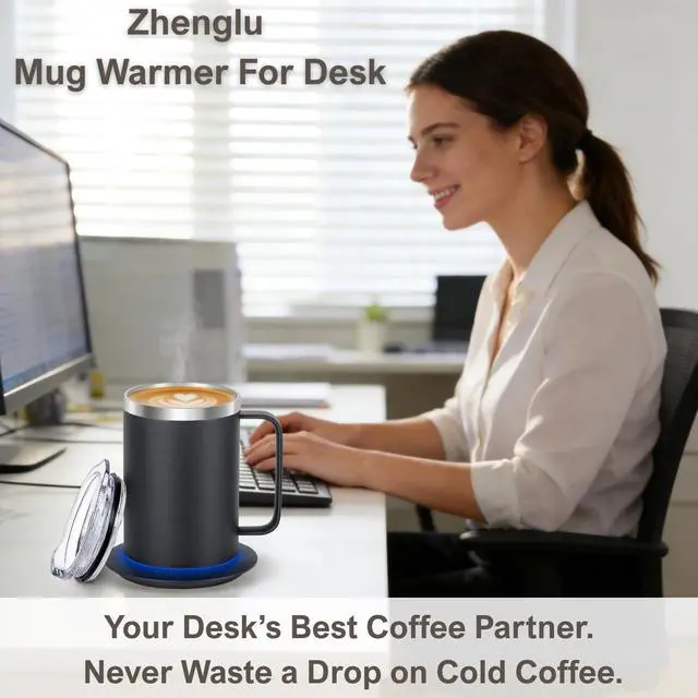 Alt view image 5 of 7 - Coffee Warmer Mug Set for Desk, Self Heating Coffee Cup with Lid, USB Electric Coffee Mug with Temperature Control(Black-14oz)
