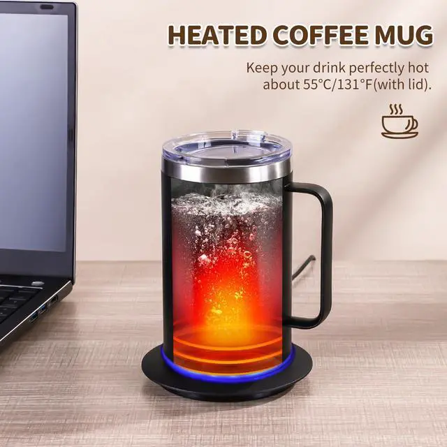 Alt view image 6 of 7 - Coffee Warmer Mug Set for Desk, Self Heating Coffee Cup with Lid, USB Electric Coffee Mug with Temperature Control(Black-14oz)