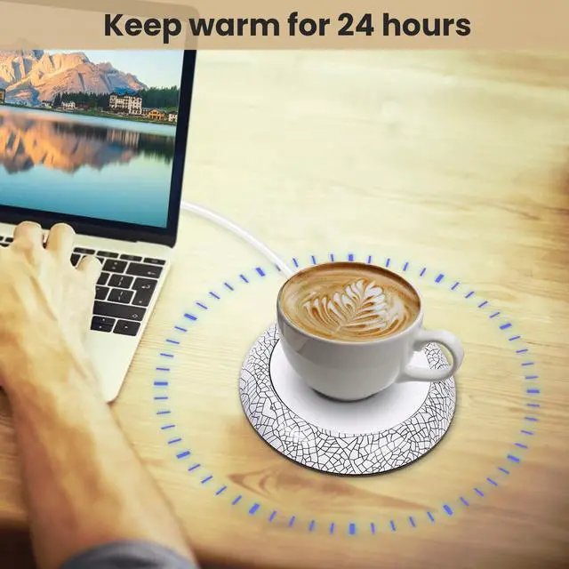 Alt view image 2 of 7 - Coffee Mug Warmer,USB Rechargeable Coffee Warmer, Heat Beverage Warmer for Desk, Smart Cup Warmer with Wood Grain, Mug Warmer for Heating Coffee Beverage Tea Milk(Water Bead Pattern), el