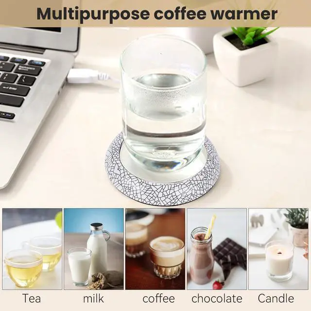 Alt view image 3 of 7 - Coffee Mug Warmer,USB Rechargeable Coffee Warmer, Heat Beverage Warmer for Desk, Smart Cup Warmer with Wood Grain, Mug Warmer for Heating Coffee Beverage Tea Milk(Water Bead Pattern), el