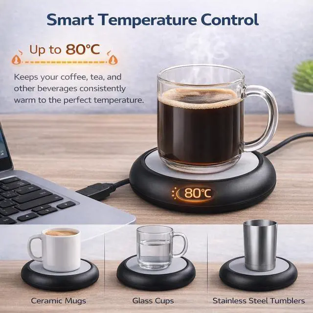 Alt view image 5 of 6 - USB Coffee Mug Warmer for Desk Smart Beverage Heater Pad USB Powered Cup Coaster for Home Office & Office Use, 5V Electric Mug Warmer Up to 80°C