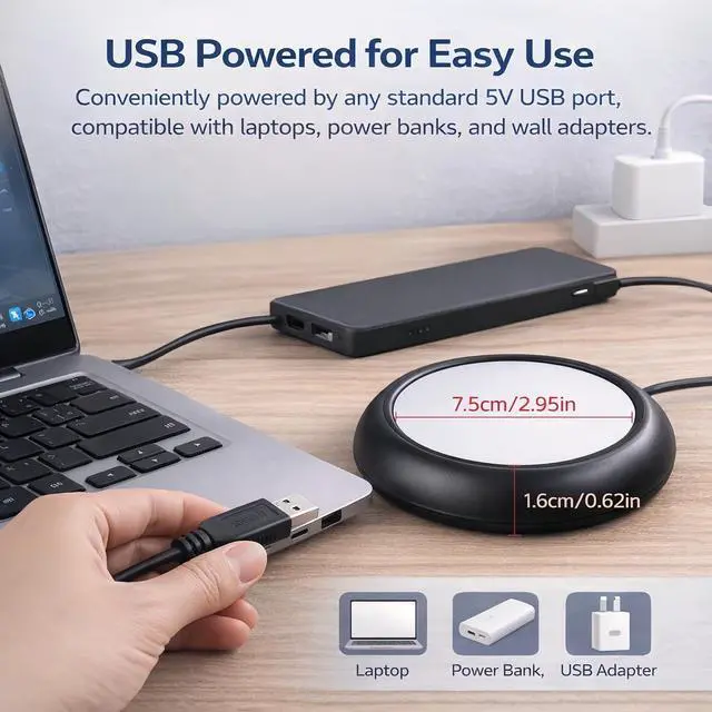 Alt view image 3 of 6 - USB Coffee Mug Warmer for Desk Smart Beverage Heater Pad USB Powered Cup Coaster for Home Office & Office Use, 5V Electric Mug Warmer Up to 80°C