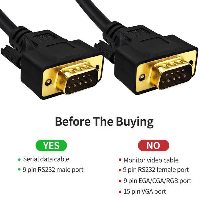 Alt view image 2 of 6 - 3.3 Feet(1 Meter) DB9 Straight Through 9 Pin RS232 Serial Cable Double Shielded, Metal Braided&AL-foil, Male to Male, Black, SC902S07MM