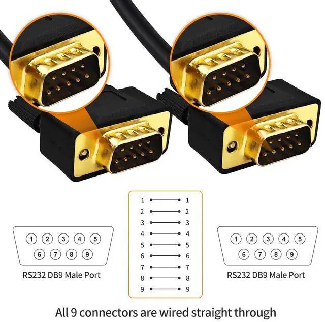 Alt view image 3 of 6 - 3.3 Feet(1 Meter) DB9 Straight Through 9 Pin RS232 Serial Cable Double Shielded, Metal Braided&AL-foil, Male to Male, Black, SC902S07MM