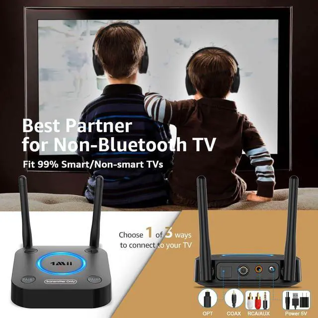 Alt view image 3 of 7 - B06TX Bluetooth 5.3 Transmitter for TV to Wireless Headphone/Speaker, Bluetooth Adapter for TV w/Volume Control, AUX/RCA/Optical/Coaxial Audio Inputs, Plug n Play, aptX Low Latency & HD