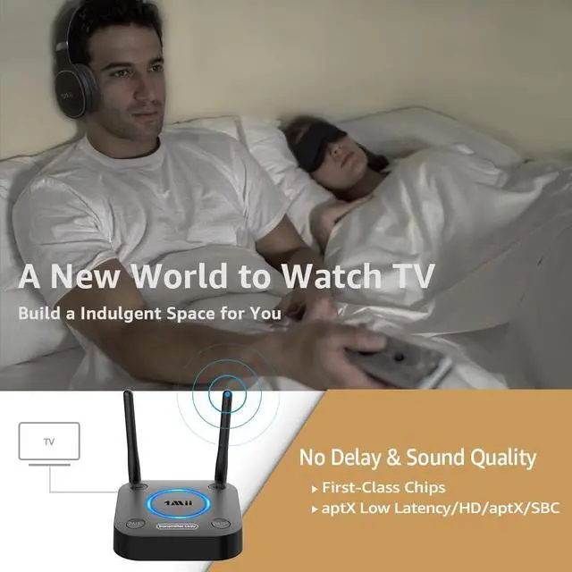 Alt view image 5 of 7 - B06TX Bluetooth 5.3 Transmitter for TV to Wireless Headphone/Speaker, Bluetooth Adapter for TV w/Volume Control, AUX/RCA/Optical/Coaxial Audio Inputs, Plug n Play, aptX Low Latency & HD