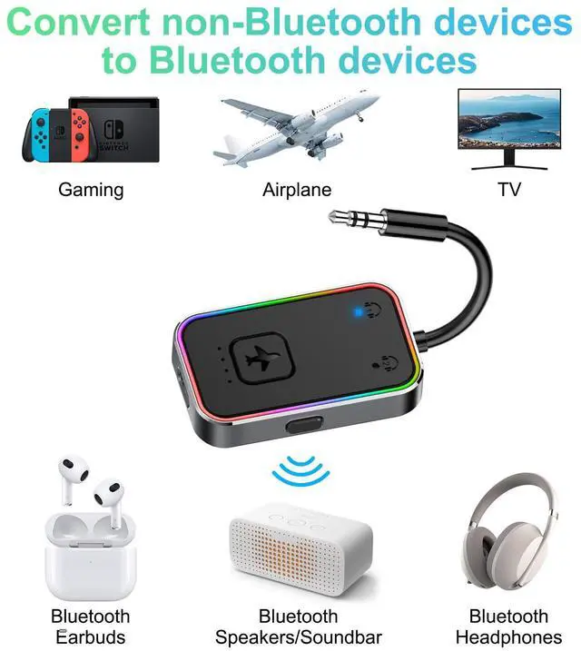 Alt view image 5 of 6 - 2026 Ultra Airplane Bluetooth 5.4 Transmitter aptX LL Low Latency, Supports 2 Headphones Simultaneously Wireless Audio Adapter for in-Flight, TV, Gym, Tablets Metal Frame