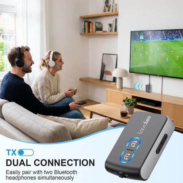 Alt view image 2 of 7 - Bluetooth 5.3 Transmitter Receiver for TV to Wireless Headphones, 2-in-1 Wireless Bluetooth Adapter Dual Link aptX Adaptive/LL/HD Audio, 3.5MM AUX/RCA Jack Adapter for Airplane, Home Stereo, Boat, Gym