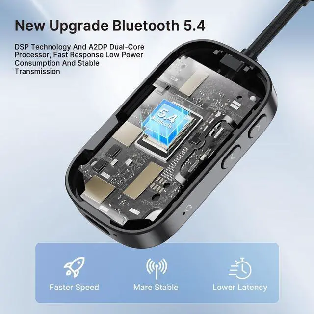 Alt view image 6 of 7 - Bluetooth 5.4 Transmitter Receiver, 2-in-1 Wireless Audio Adapter for Airplane, TV, Car & Home Stereo, Connect 2 AirPods or Headphones, 3.5mm AUX Bluetooth Adapter with LED Display & Mic
