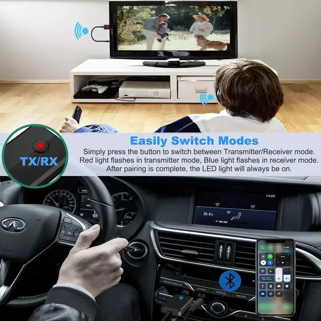 Alt view image 3 of 7 - USB Bluetooth 5.0 Transmitter Receiver, 4-in-1 Mini Wireless Audio Adapter, 3.5mm Bluetooth AUX Adapter for TV PC Headphones Speakers Car/Home Stereo System, USB Power Supply