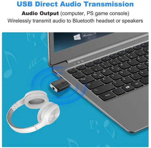Alt view image 5 of 7 - USB Bluetooth 5.0 Transmitter Receiver, 4-in-1 Mini Wireless Audio Adapter, 3.5mm Bluetooth AUX Adapter for TV PC Headphones Speakers Car/Home Stereo System, USB Power Supply