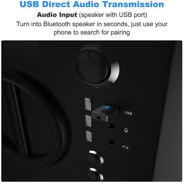 Alt view image 6 of 7 - USB Bluetooth 5.0 Transmitter Receiver, 4-in-1 Mini Wireless Audio Adapter, 3.5mm Bluetooth AUX Adapter for TV PC Headphones Speakers Car/Home Stereo System, USB Power Supply