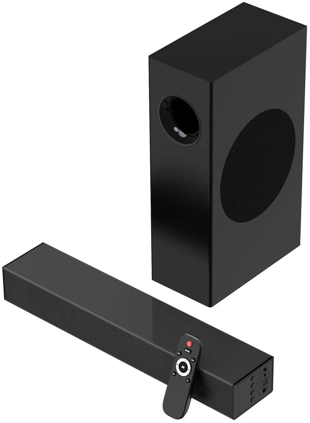 Main image of 120W Sound Bar, 2.1 ch Surround Sound System for TV, Soundbar with Subwoofer for Home Theater, Sound Bar for Smart TV with 2 Mid high Frequency Speaker, TV/Gaming/Projectors, Wall Mountable