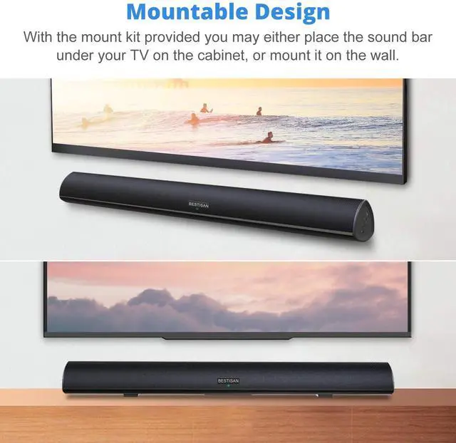 Alt view image 5 of 7 - 80 Watt Soundbar, Sound Bars for TV of Home Theater System (Bluetooth 5.0, 34 inch, DSP, Strong Bass, Wireless Wired Connections, Bass Adjustable, Wall Mountable)