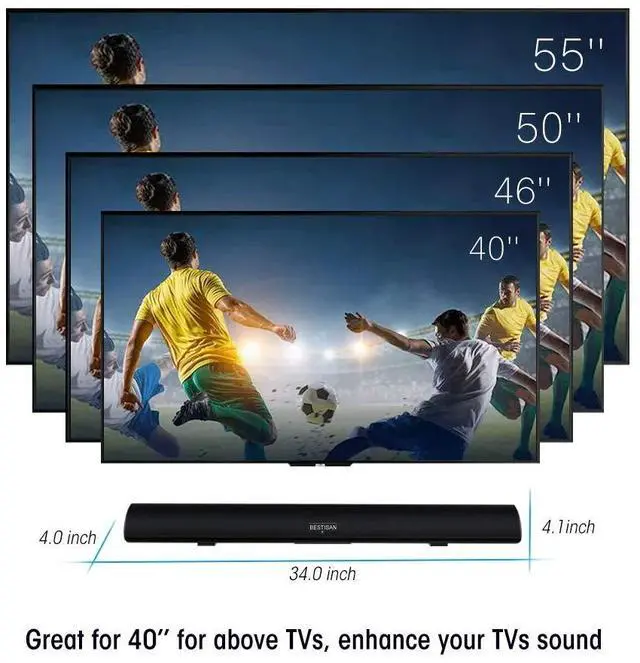 Alt view image 6 of 7 - 80 Watt Soundbar, Sound Bars for TV of Home Theater System (Bluetooth 5.0, 34 inch, DSP, Strong Bass, Wireless Wired Connections, Bass Adjustable, Wall Mountable)