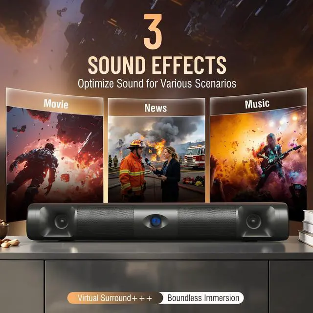Alt view image 5 of 6 - Sound Bar for Smart TV, 60W Deep Bass Soundbar with Clear Voice