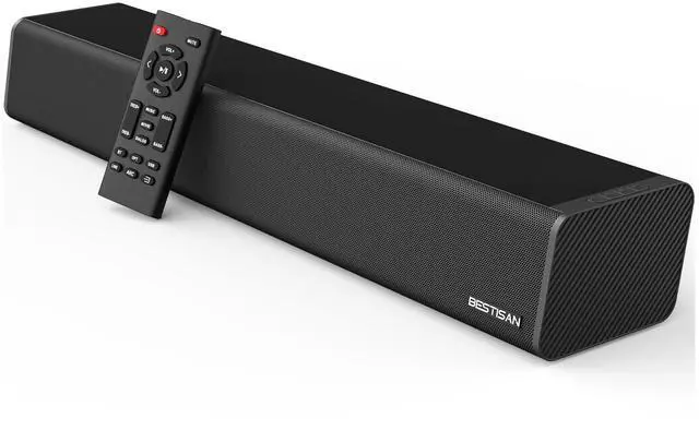 Main image of Sound Bar, BESTISAN 50 Watts Soundbar with HDMI, Optical, AUX, USB,Sub Out and Bluetooth Connection, DSP, Bass Adjustable, 16 Inch, Mountable