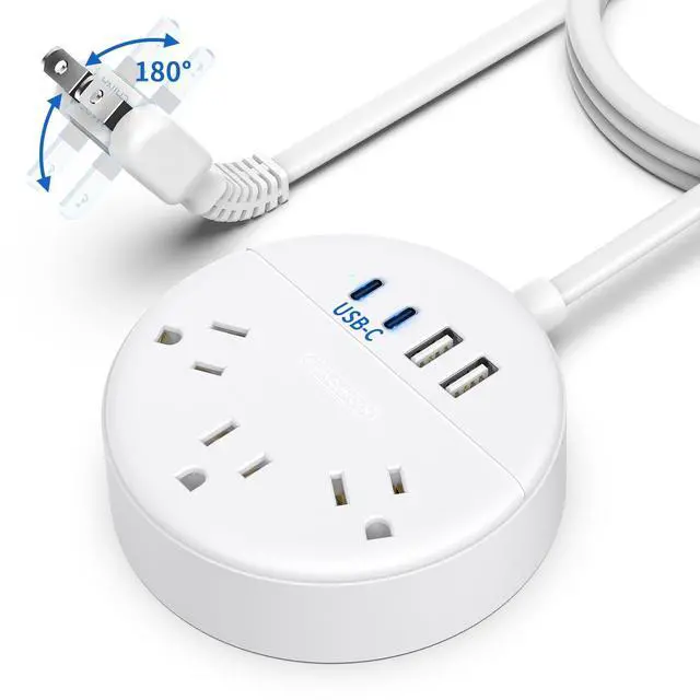 Main image of 2 Prong Power Strip with USB-C, 1875W/15A, 180° Rotating Plug, Two Prong Power Strip, 2 Prong to 3 Prong Outlet Adapter, 3 Outlets 4 USB, Extension Cord 5 feet, Ideal for Old House