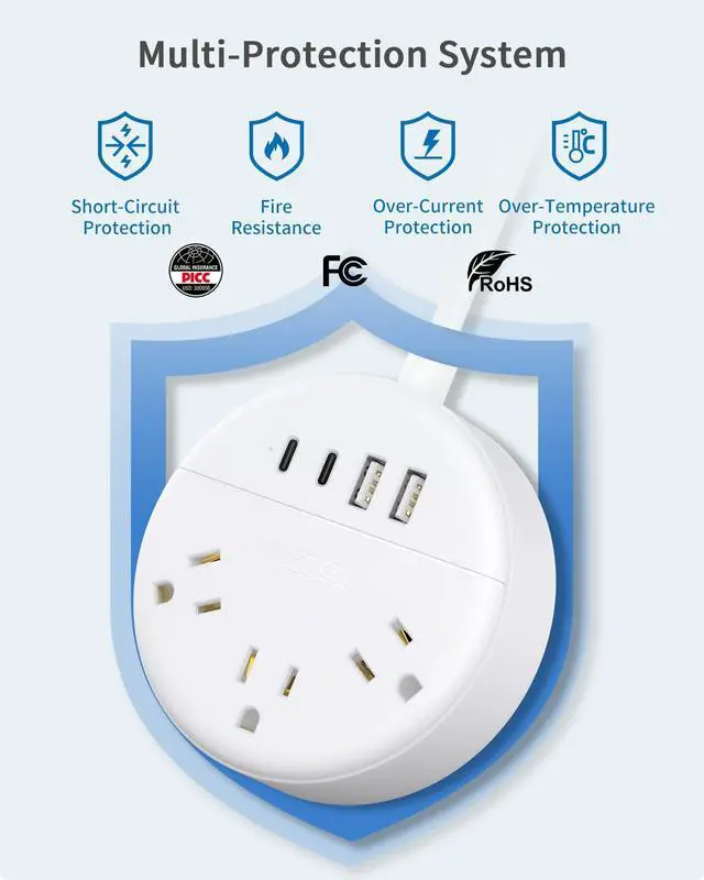 Alt view image 6 of 7 - 2 Prong Power Strip with USB-C, 1875W/15A, 180° Rotating Plug, Two Prong Power Strip, 2 Prong to 3 Prong Outlet Adapter, 3 Outlets 4 USB, Extension Cord 5 feet, Ideal for Old House