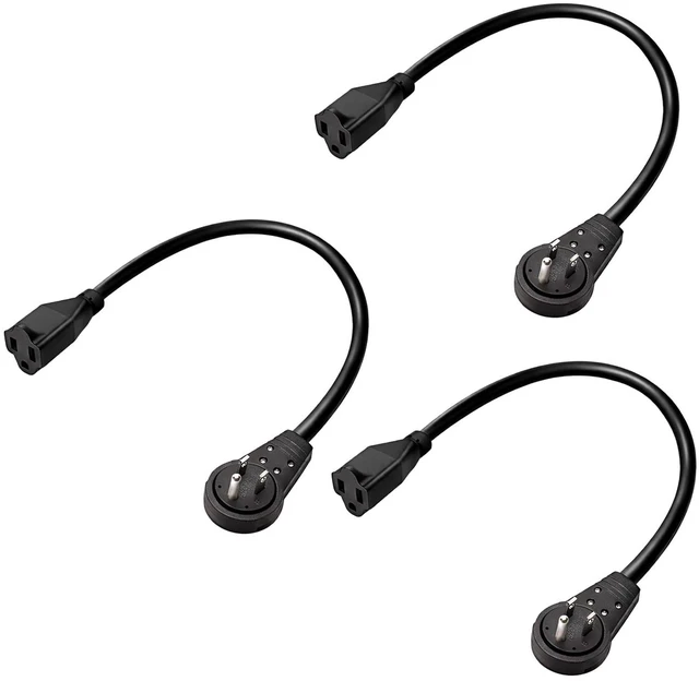 Main image of 360-Degree Rotating Flat Extension Cord, 3-Pack, 18-Inch, Black Short Extension Cord Flat Plug, Reduces Cable Clutter, Provides Easy Access to Hard-to-Reach Ports, UL Listed