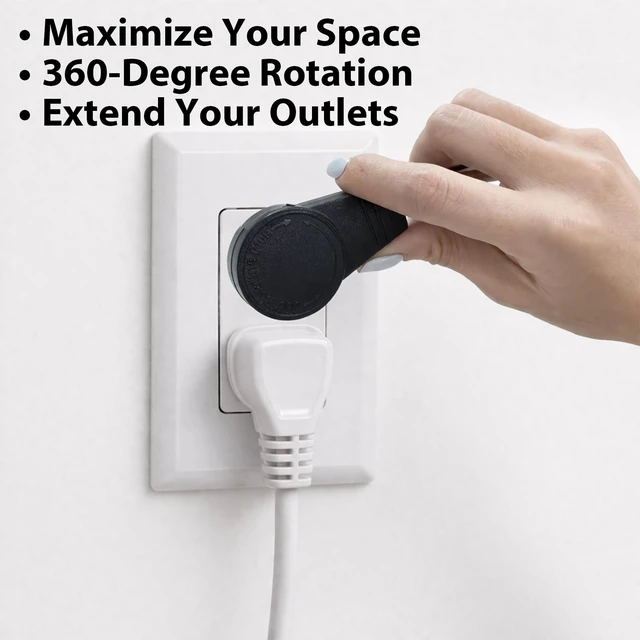Alt view image 2 of 7 - 360-Degree Rotating Flat Extension Cord, 3-Pack, 18-Inch, Black Short Extension Cord Flat Plug, Reduces Cable Clutter, Provides Easy Access to Hard-to-Reach Ports, UL Listed
