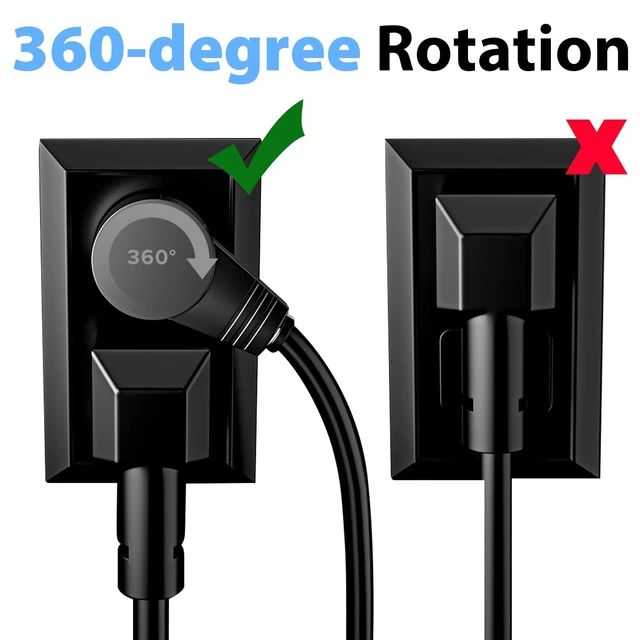 Alt view image 4 of 7 - 360-Degree Rotating Flat Extension Cord, 3-Pack, 18-Inch, Black Short Extension Cord Flat Plug, Reduces Cable Clutter, Provides Easy Access to Hard-to-Reach Ports, UL Listed