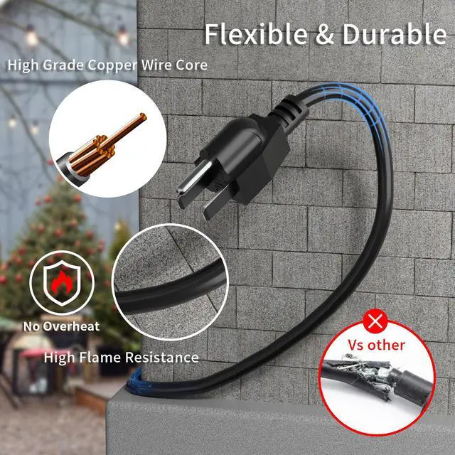 Alt view image 5 of 7 - 3 Way Power Extension Cord Y Splitter Cable 1.5 Ft-3 Prong 1 to 3 Extension Cord-Multi OutletsETL-SJTW 16 Gauge 13 A/125 V for Lighting, Landscaping & Holiday Decorations-Black-1PK