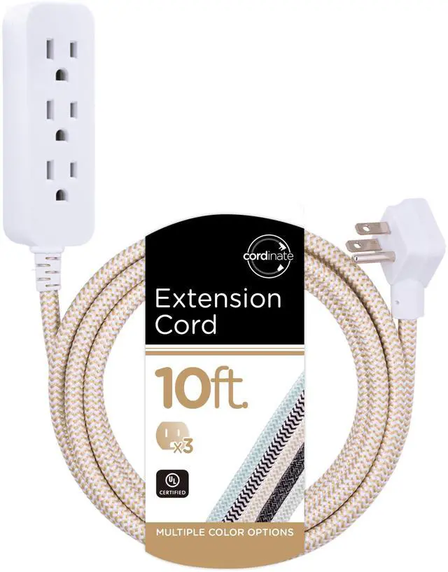 Main image of 3 Outlet Power Strip Surge Protector Indoor Extension Cord 16 Gauge 245 Joules 10 Ft 3 Prong Braided Extension Cords Flat Extension Cord ETL Listed Brown 37916