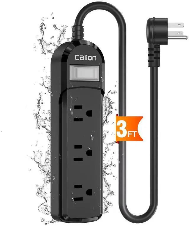 Main image of IPX6 Waterproof Outdoor Overload Protection Power Strip, 3AC Outlets 3FT Cord with On/Off Power Switch Safety Lock ETL Certified for Patio Garden, Black