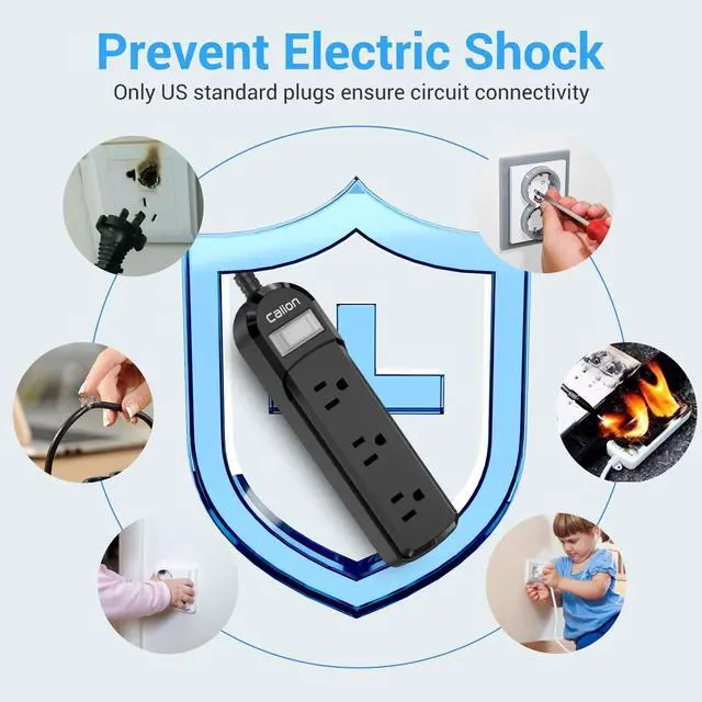 Alt view image 7 of 7 - IPX6 Waterproof Outdoor Overload Protection Power Strip, 3AC Outlets 3FT Cord with On/Off Power Switch Safety Lock ETL Certified for Patio Garden, Black