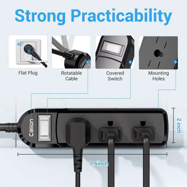 Alt view image 4 of 7 - IPX6 Waterproof Outdoor Overload Protection Power Strip, 3AC Outlets 3FT Cord with On/Off Power Switch Safety Lock ETL Certified for Patio Garden, Black