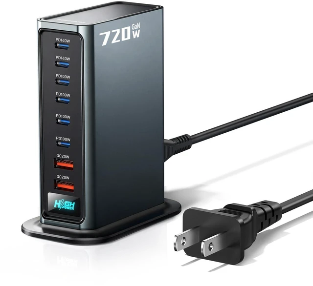 Main image of Rocoren 720W GaN 8Port Charging Station,Dual PD 140W Fast Charger Block | MultiDevice Simultaneous Charging Hub,Compatible for Laptop,iPhone 17,MacBook Pro/Air,iPad & Samsung Electronic Devices