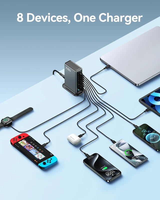 Alt view image 5 of 20 - Rocoren 720W GaN 8Port Charging Station,Dual PD 140W Fast Charger Block | MultiDevice Simultaneous Charging Hub,Compatible for Laptop,iPhone 17,MacBook Pro/Air,iPad & Samsung Electronic Devices