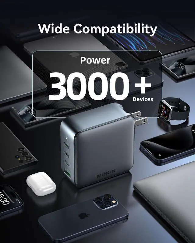 Alt view image 7 of 7 - 100W USB C Charger, Wall Charger Block 4-Port PD3.1 Foldable Compact PPS Fast Laptop Charger, GaN Power Adapter for MacBook Pro/Air, Dell XPS, iPhone 17/16 Pro, iPad Pro, Galaxy S25/S24, Steam Deck