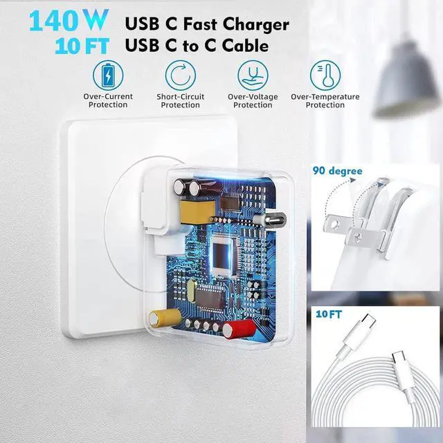 Alt view image 5 of 7 - Macbook Pro Charger 140w USB C Fast Charger Power Adapter with 10Ft Fast Charger Cable, Compatible MacBook Pro/Mac Book Pro 16 15 14 13 inch, Macbook Air 13 Inch,iPad Pro M1/M2/M3,and All USB C Device