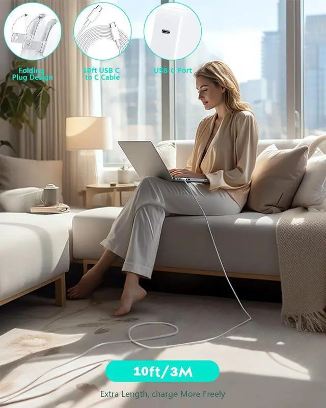 Alt view image 7 of 7 - Macbook Pro Charger 140w USB C Fast Charger Power Adapter with 10Ft Fast Charger Cable, Compatible MacBook Pro/Mac Book Pro 16 15 14 13 inch, Macbook Air 13 Inch,iPad Pro M1/M2/M3,and All USB C Device