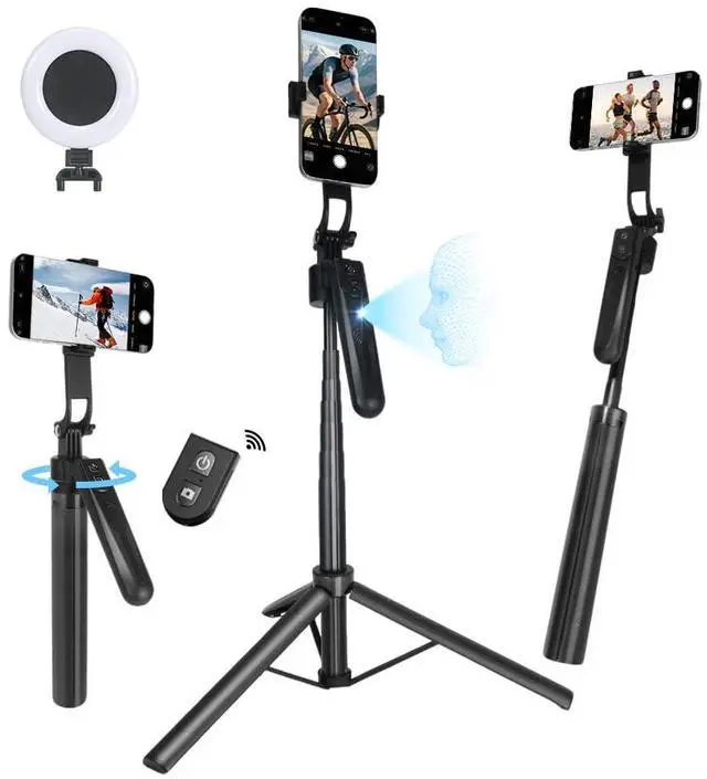 Main image of Extendable Auto Face Tracking Tripod for iPhone with Light, No App, 360° Rotation Selfie Stick for iPhone/Android, Phone Tripod with Remote Control for TikTok, Live Streaming, Vlogging,Video Recording