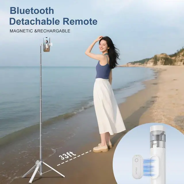 Alt view image 7 of 7 - 66" Automatic Phone Tripod Stand with Remote, Cell Phone Tripod for iPhone Video Recording & Live Streaming, Adjustable Selfie Stick Tripod for Content Creators, Vloggers,White