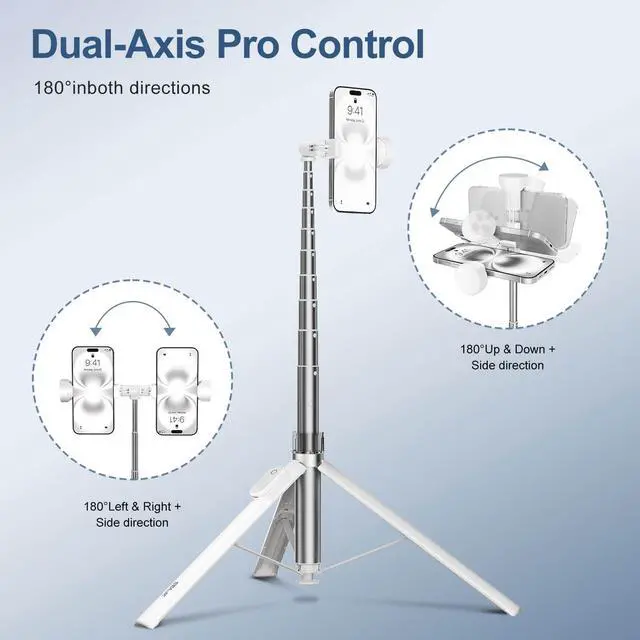Alt view image 3 of 7 - 66" Automatic Phone Tripod Stand with Remote, Cell Phone Tripod for iPhone Video Recording & Live Streaming, Adjustable Selfie Stick Tripod for Content Creators, Vloggers,White