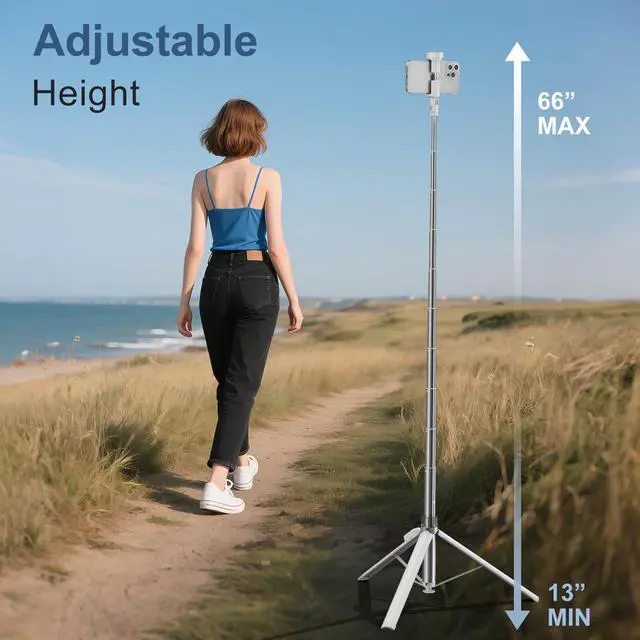 Alt view image 6 of 7 - 66" Automatic Phone Tripod Stand with Remote, Cell Phone Tripod for iPhone Video Recording & Live Streaming, Adjustable Selfie Stick Tripod for Content Creators, Vloggers,White