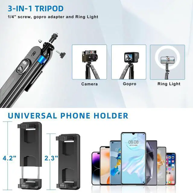 Alt view image 2 of 7 - Selfie Stick Phone Tripod-71 Cell Phone Holder with Remote