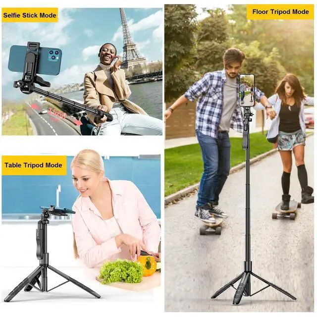 Alt view image 5 of 6 - 60" Phone Tripod & Selfie Stick - Tripod for iPhone with Remote, Extendable Cell Phone Stand Holder for Video Recording Vlog, Travel Tripode Compatible with iPhone Android Camera