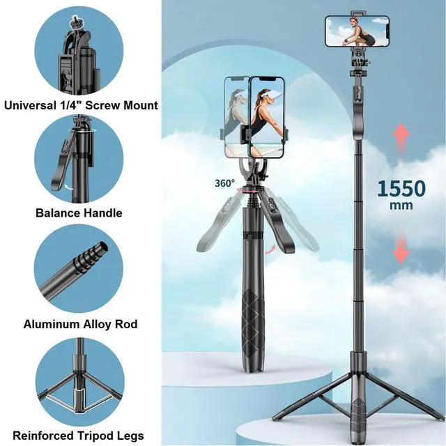 Alt view image 2 of 6 - 60" Phone Tripod & Selfie Stick - Tripod for iPhone with Remote, Extendable Cell Phone Stand Holder for Video Recording Vlog, Travel Tripode Compatible with iPhone Android Camera