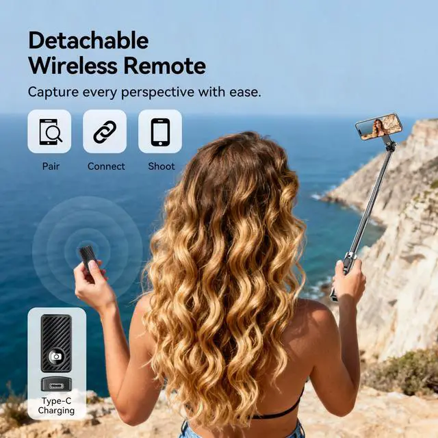 Alt view image 3 of 7 - Portable MagSafe Selfie Stick Tripod for iPhone with Rechargeable Remote