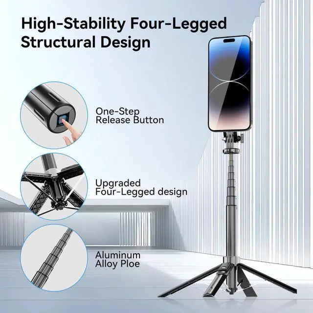 Alt view image 6 of 7 - Portable MagSafe Selfie Stick Tripod for iPhone with Rechargeable Remote