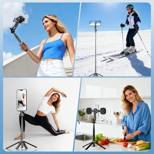 Alt view image 7 of 7 - Portable MagSafe Selfie Stick Tripod for iPhone with Rechargeable Remote