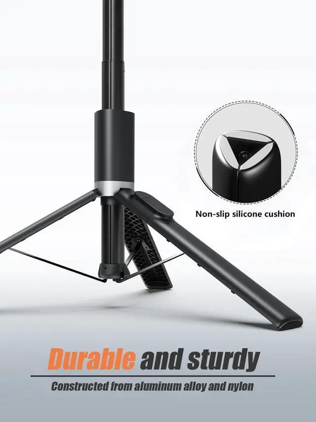 Alt view image 2 of 7 - 61'' Tall Tripod for iPhone - Selfie Stick Tripod All in One Selfie Stick with Wireless Remote, Lightweight Phone Stand for Video Recording/Vlog/Live Stream/Photo Compatible with All Smartphones