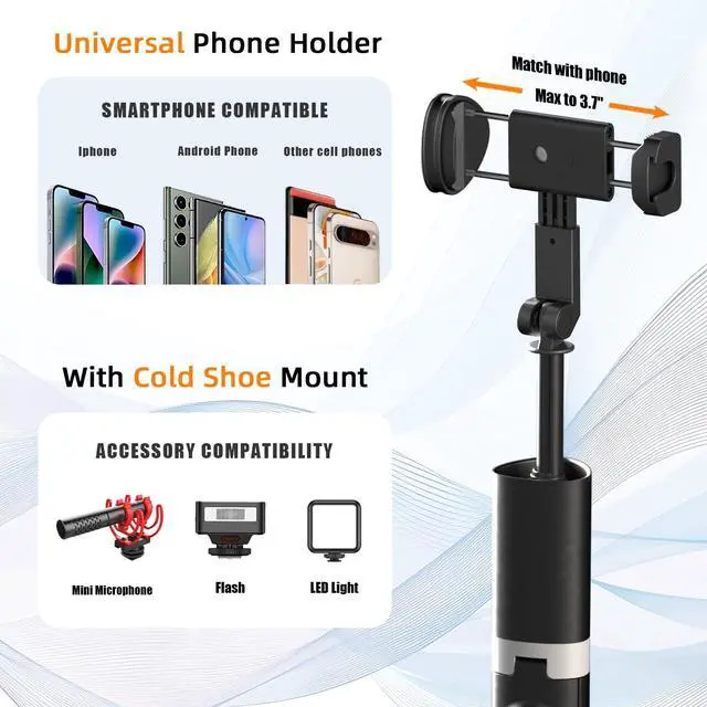 Alt view image 5 of 7 - 61'' Tall Tripod for iPhone - Selfie Stick Tripod All in One Selfie Stick with Wireless Remote, Lightweight Phone Stand for Video Recording/Vlog/Live Stream/Photo Compatible with All Smartphones