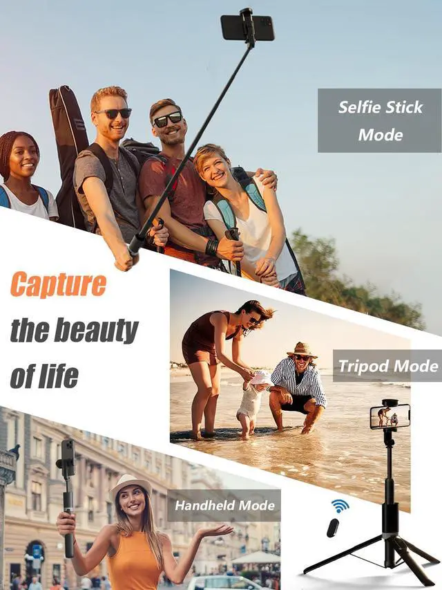 Alt view image 7 of 7 - 61'' Tall Tripod for iPhone - Selfie Stick Tripod All in One Selfie Stick with Wireless Remote, Lightweight Phone Stand for Video Recording/Vlog/Live Stream/Photo Compatible with All Smartphones