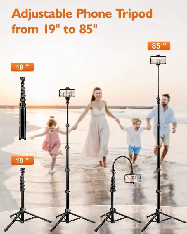 Alt view image 4 of 7 - Phone Tripod, 85" Tall Tripod for iPhone with Remote & Phone Holder